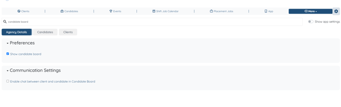 Agency Details_ Preferences showing Show Candidate Board