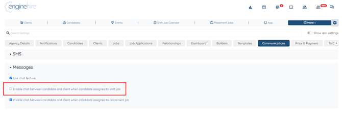 Enable chat between candidate and client when candidate assigned to shift job