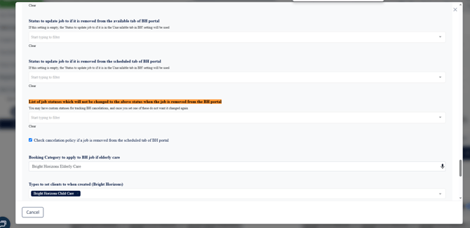 List of job statuses which will not be changed to the above status when the job is removed from the BH portal