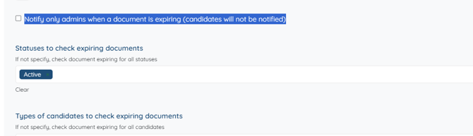 Notify only admins when a document is expiring (candidates will not be notified)