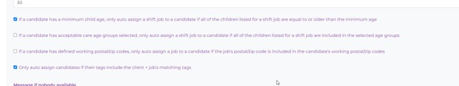 Only auto assign candidates if their tags include the client + jobs matching tags