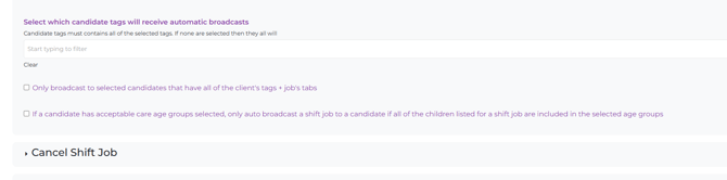 Only broadcast to selected candidates that have all of the clients tags + jobs tabs