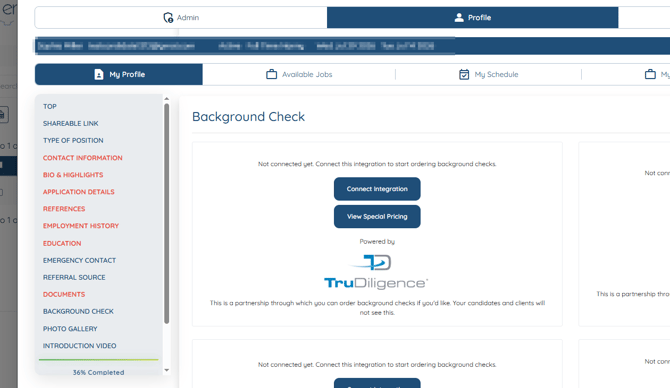 Order Background Check button on a candidate profile
