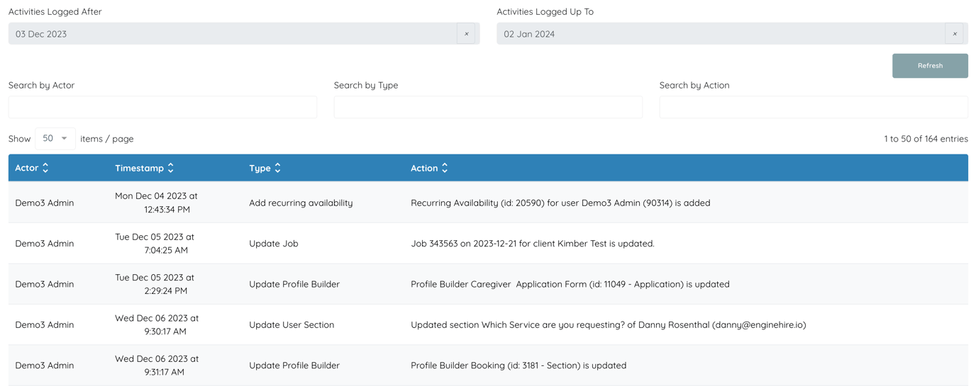 View Activity Log