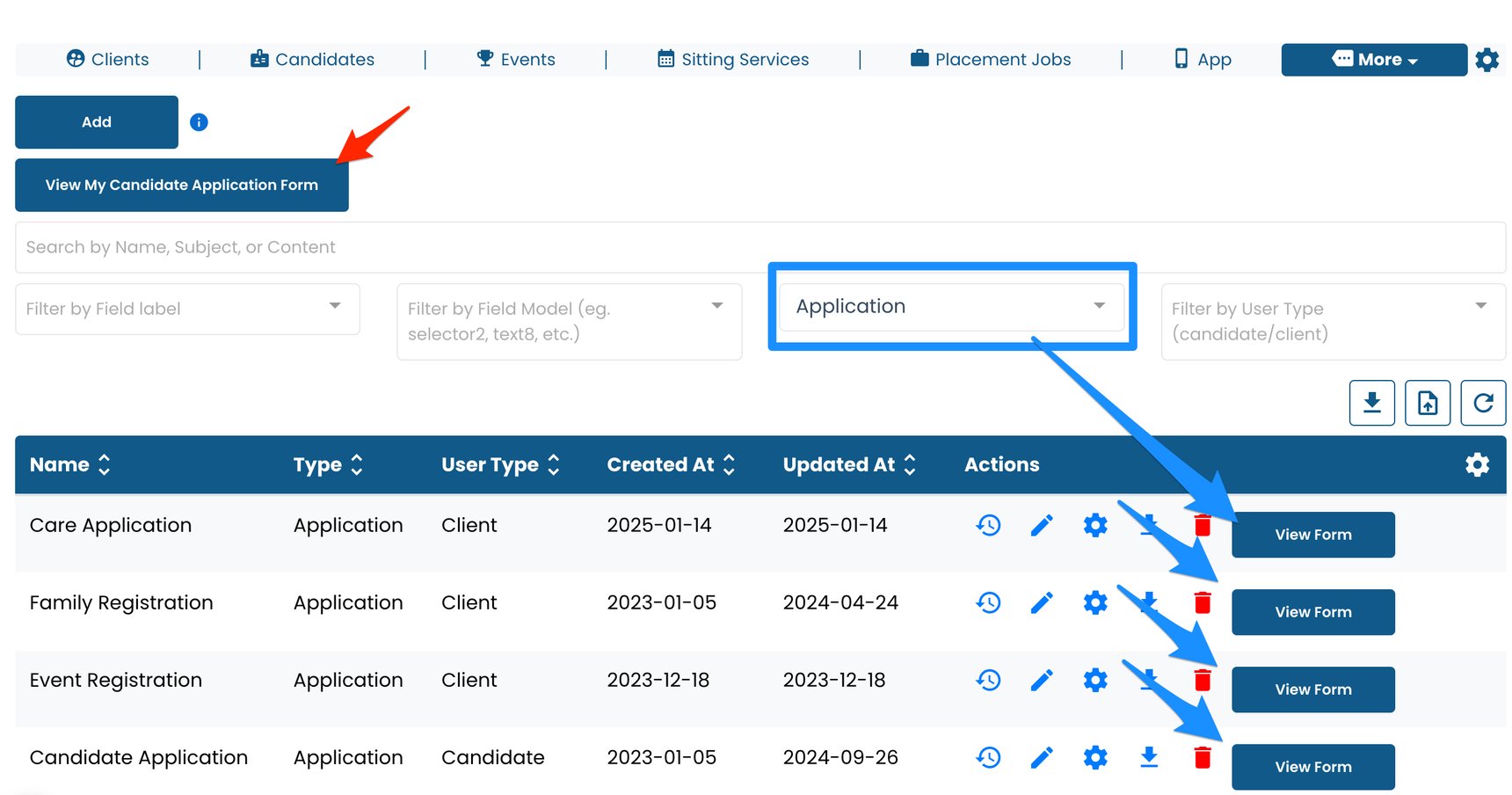 View Application and Profile Builders